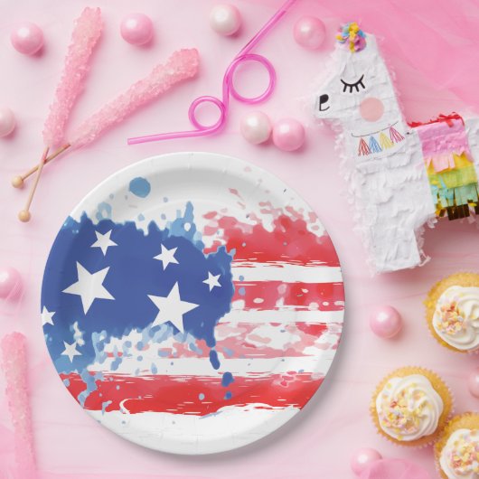 Amerikaanse vlag met rode witte en blauwe verf papieren bordje (Feest)