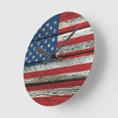 Amerikaanse vlag met ruw houtachtig effect ronde klok (Hoek)