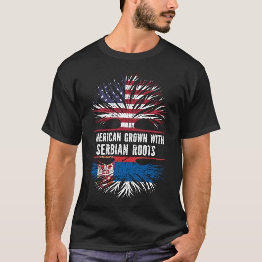 Amerikaanse vlag met Servische wortels Amerikaanse T-shirt (Voorkant)