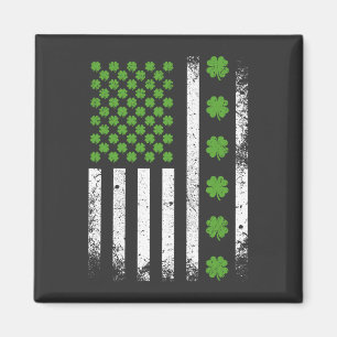 Amerikaanse vlag met Shamrocks Square Magneet