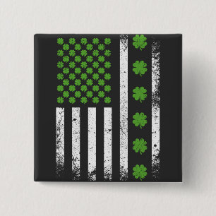 Amerikaanse vlag met Shamrocks Square Vierkante Button 5,1 Cm