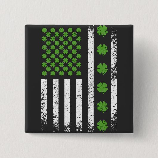 Amerikaanse vlag met Shamrocks Square Vierkante Button 5,1 Cm (Voorkant)