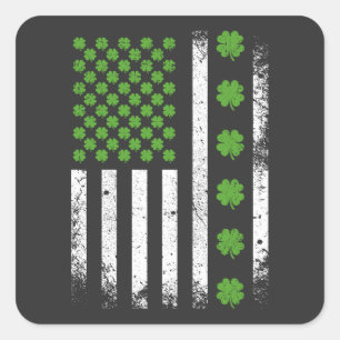 Amerikaanse vlag met shamrocks vierkante sticker