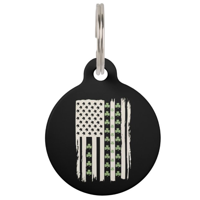 Amerikaanse vlag met Shamrocks voor St Patricks Huisdierpenning (Voorkant)