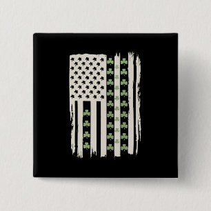 Amerikaanse vlag met shamrocks voor St. Patricks  Vierkante Button 5,1 Cm