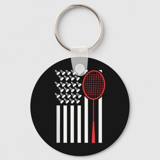 Amerikaanse vlag met shuttles Grappig badminton T- Sleutelhanger (Voorkant)