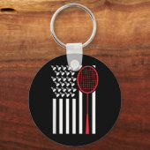 Amerikaanse vlag met shuttles Grappig badminton T- Sleutelhanger (Voorkant)
