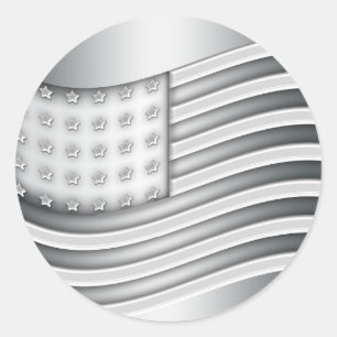 Amerikaanse vlag met Silver metal-effect Ronde Sticker