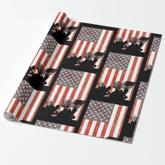 Amerikaanse vlag met Soldaten Silhouette Cadeaupapier (Uitgerold)