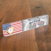 Amerikaanse vlag met stalen patroon Naval Acryl Naambordje (Zijkant)