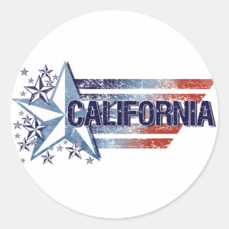  Amerikaanse vlag met ster - Californië Ronde Sticker