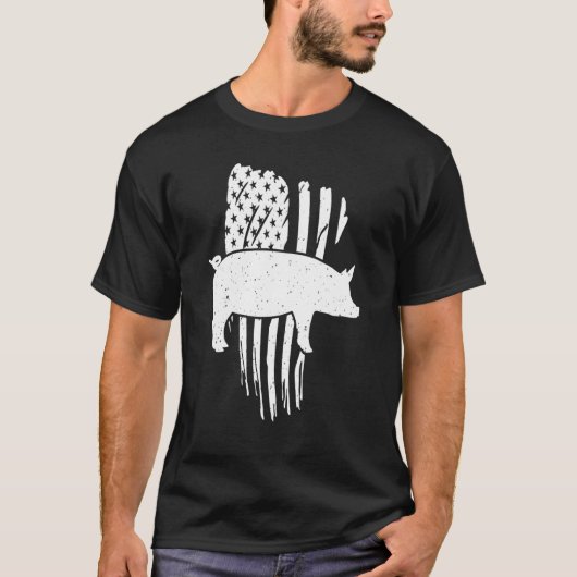 Amerikaanse vlag met Vintage Varkens T-shirt (Voorkant)