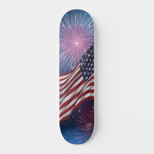 Amerikaanse vlag met vuurwerk persoonlijk skateboard (Voorkant)