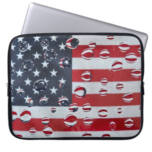 Amerikaanse vlag met waterdruppels laptop sleeve