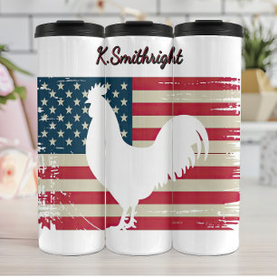Amerikaanse vlag met witte haan thermosbeker