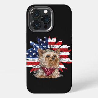 Amerikaanse vlag met Yorkie Puppy iPhone 13 Pro Hoesje