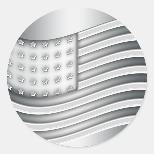 Amerikaanse vlag met zilveren metalen effect ronde sticker (Voorkant)