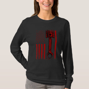 Amerikaanse vlag met zuiger van auto-motoren t-shirt
