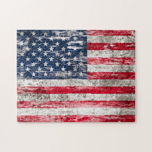 Amerikaanse vlag met zwaaien en versleten legpuzzel (Horizontaal)