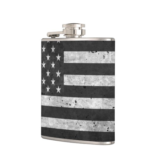 Amerikaanse vlag met zwarte en witte verdringing heupfles (Links)