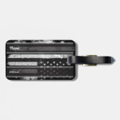 Amerikaanse vlag met zwarte en witte vlag bagagelabel (Achterkant horizontaal)