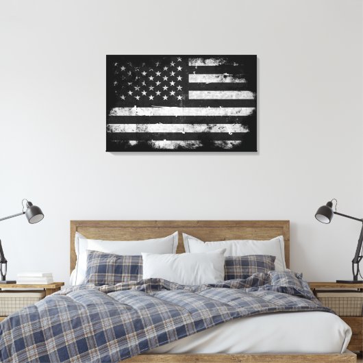Amerikaanse vlag met zwarte en witte vlag canvas afdruk (Insitu (Slaapkamer))