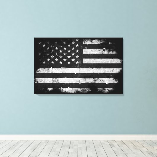 Amerikaanse vlag met zwarte en witte vlag canvas afdruk (Insitu (Houten vloer))