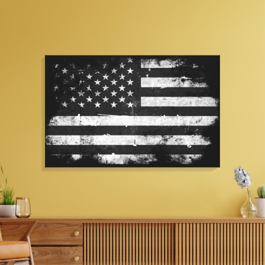 Amerikaanse vlag met zwarte en witte vlag canvas afdruk (Insitu (Woonkamer))