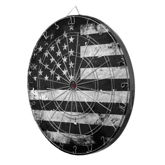 Amerikaanse vlag met zwarte en witte vlag dartbord (Voorkant Rechts)