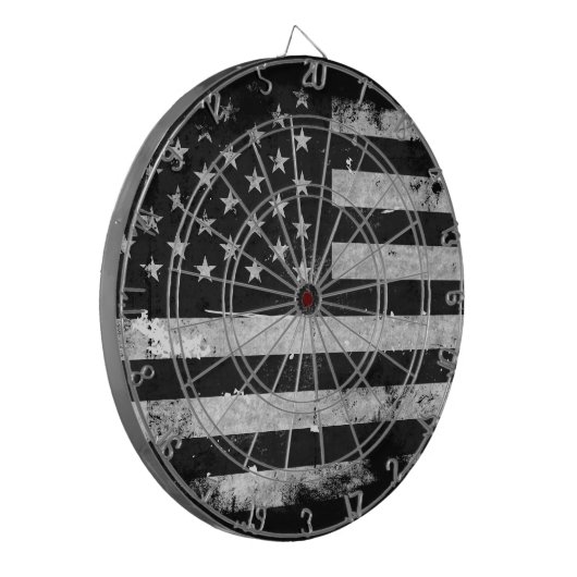 Amerikaanse vlag met zwarte en witte vlag dartbord (Voorkant Links)