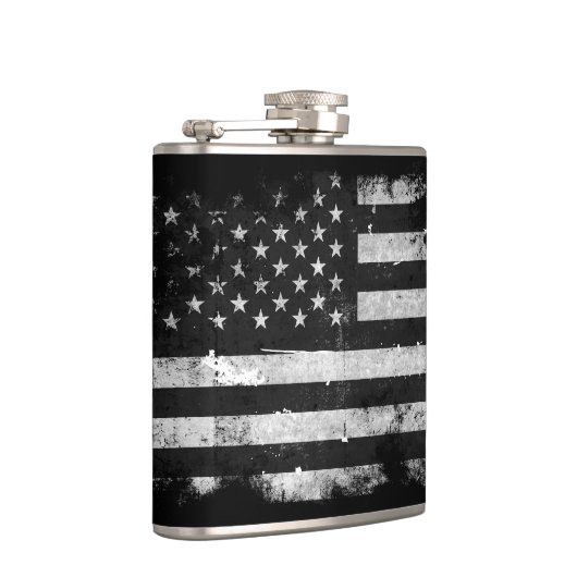Amerikaanse vlag met zwarte en witte vlag heupfles (Rechts)