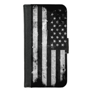 Amerikaanse vlag met zwarte en witte vlag iPhone 8/7 portemonnee hoesje