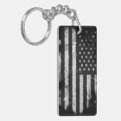Amerikaanse vlag met zwarte en witte vlag sleutelhanger (Voorkant Links)