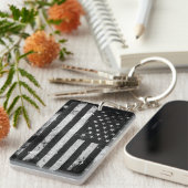 Amerikaanse vlag met zwarte en witte vlag sleutelhanger (Voorkant Rechts)