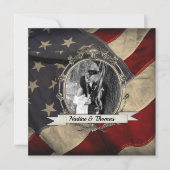 Amerikaanse vlag Militaire bruiloft met foto Kaart (Voorkant)