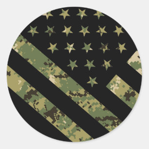 Amerikaanse vlag militaire digitale camouflage ronde sticker