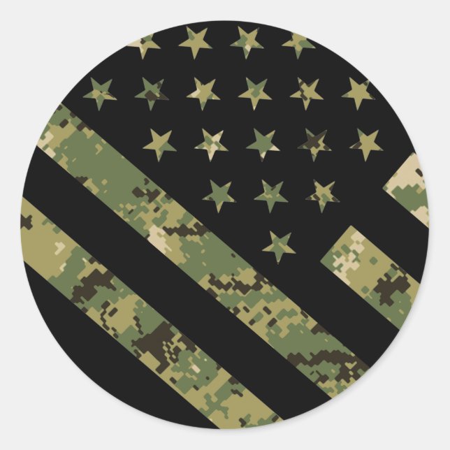 Amerikaanse vlag militaire digitale camouflage ronde sticker (Voorkant)