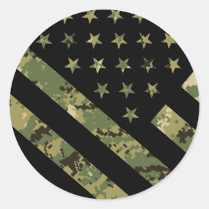 Amerikaanse vlag militaire digitale camouflage ronde sticker
