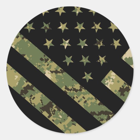 Amerikaanse vlag militaire digitale camouflage ronde sticker (Voorkant)