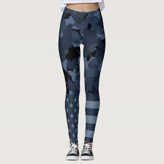 Amerikaanse vlag Militaire nacht Camo Leggings (Voorkant)