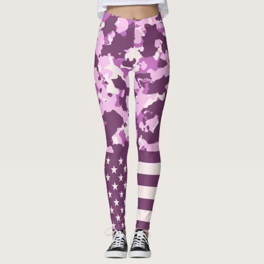 Amerikaanse vlag Militaire Roze Camo Leggings (Voorkant)