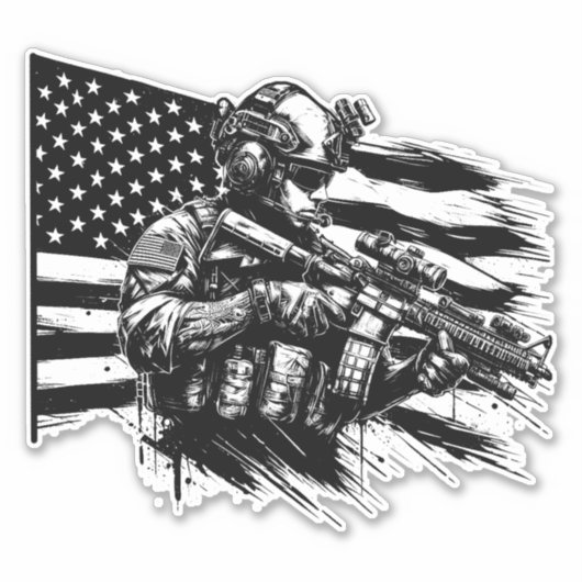 Amerikaanse Vlag Militaire Soldaat Patriottische K Sticker (Voorkant)