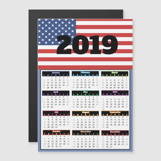 Amerikaanse vlag Mini Calendar 2019 Magnetische Uitnodiging (Voorkant / Achterkant)