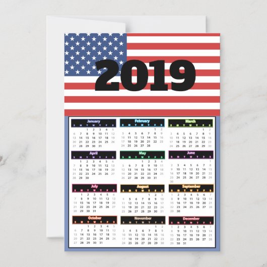 Amerikaanse vlag Mini Calendar 2019 Magnetische Uitnodiging (Voorkant)