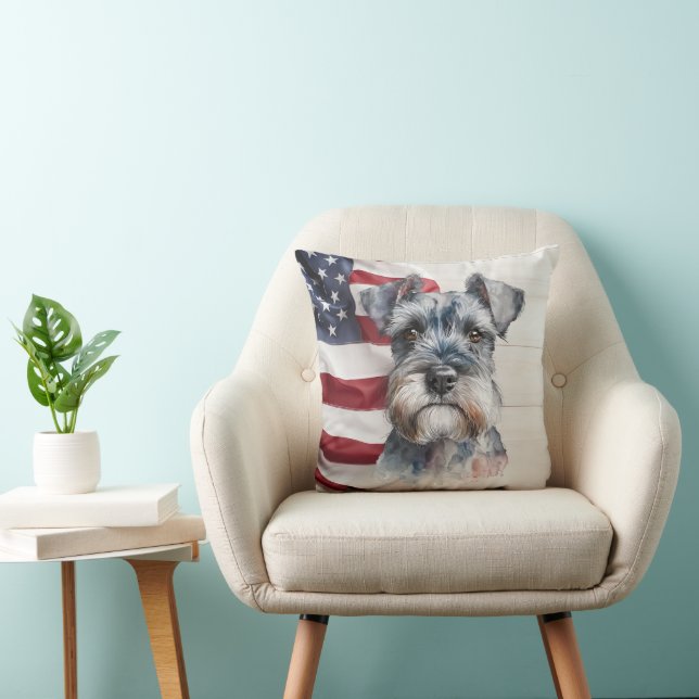 Amerikaanse vlag miniatuur schnauzer hond kussen (Stoel)