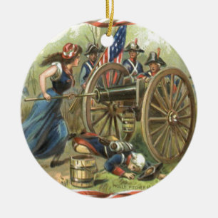 Amerikaanse vlag Molly Pitcher Cannon Keramisch Ornament