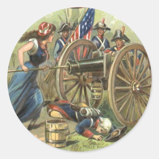 Amerikaanse vlag Molly Pitcher Cannon Ronde Sticker (Voorkant)