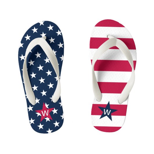 Amerikaanse vlag monogram sterren strepen Teenslip Kinder Teenslippers (Voetbed)
