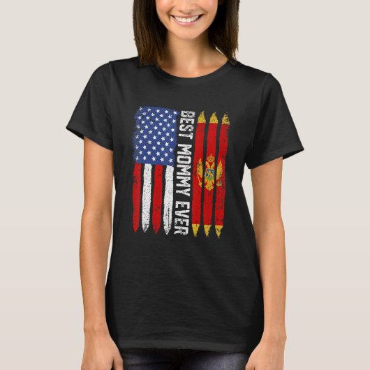 Amerikaanse vlag Montenegro vlag beste mammie ooit T-shirt (Voorkant)