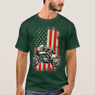 Amerikaanse vlag motorfiets Skeleton Biker Bobber T-shirt